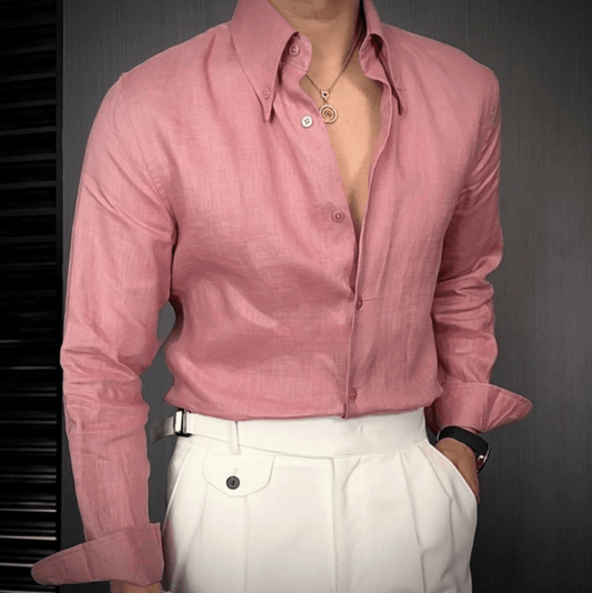 Men’s Fashionable British Long Sleeve Linen Shirt - Slim Fit & Breathable
