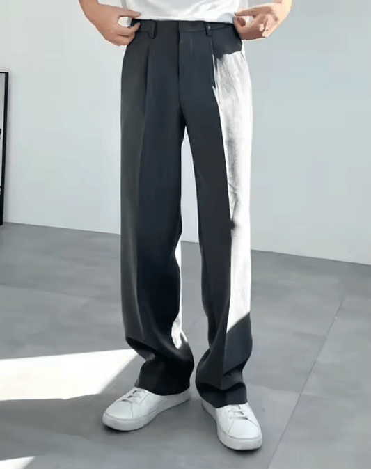 Men’s Draped Trousers - Straight-Leg Casual Pants, Loose Fit, Unique S-Shape Design