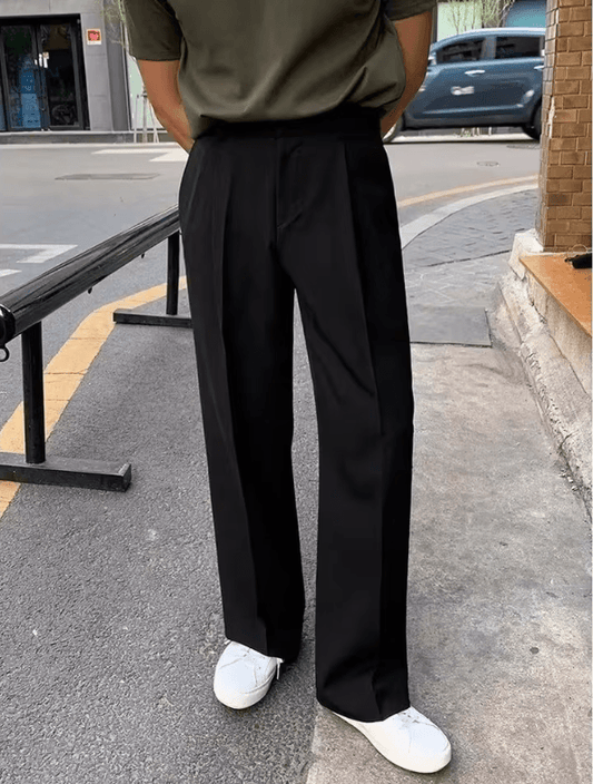 Men’s Draped Trousers - Straight-Leg Casual Pants, Loose Fit, Unique S-Shape Design