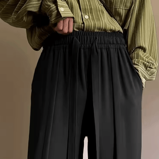 High-End Men’s Casual Ice Silk Pants - Loose-Fit Straight-Leg Black Trousers
