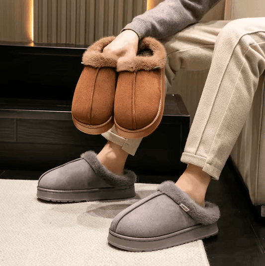 New Fluffy Winter Slippers for Men – Thick Sole, Warm Fur Lining, Anti-Slip Design
