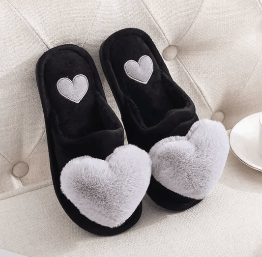Women Indoor Warm Home Slippers Bedroom Cute Heart Pattern Non-slip Soft Comfort Plush House Slippers Shoes Autumn Winter