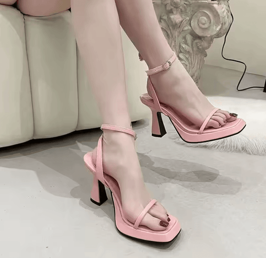 2025 Summer Clear Heels - Square Toe High Sandals with Buckle Strap