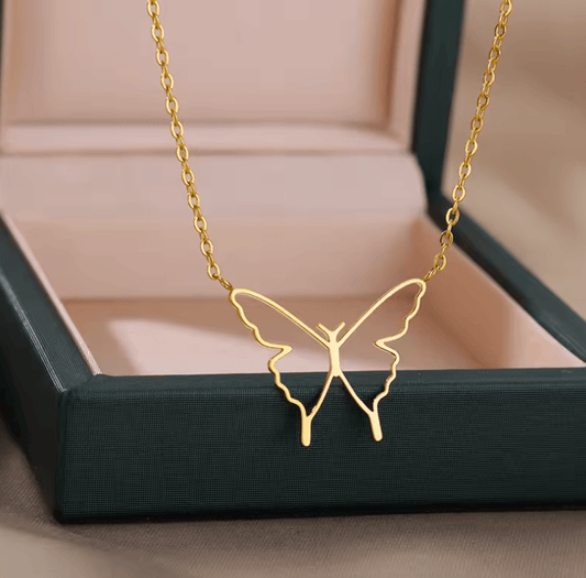 Cute Hollow Butterfly Pendant Necklace – Stainless Steel Chain for Women