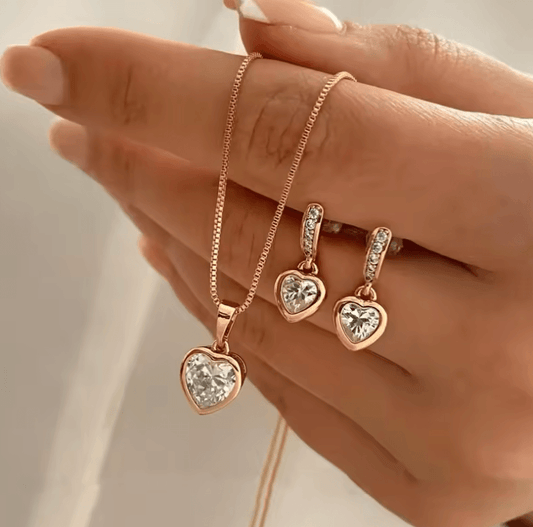 3 Pcs Heart Pendant Jewelry Set – Earrings, Necklace & Pendant for Women