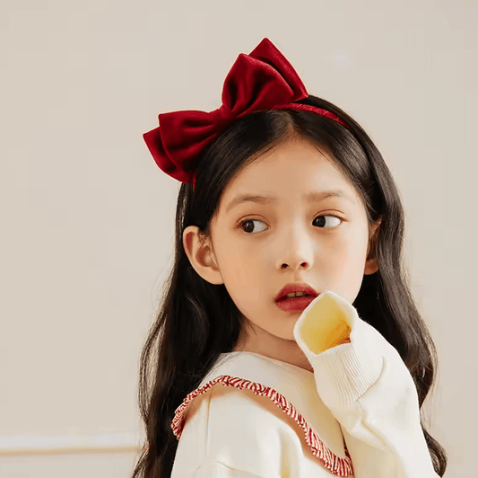 Girls Soft Velvet Bowknot Hairbands – Red & Black Elegant Party Headbands | Korean Vintage Headwear & Photo Props