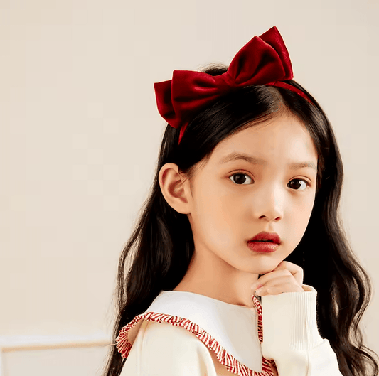 Girls Soft Velvet Bowknot Hairbands – Red & Black Elegant Party Headbands | Korean Vintage Headwear & Photo Props