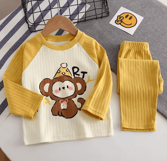 🦊 Cute Cartoon Animal Pajama Set for Baby Boys & Girls – Warm T-Shirt & Pants for Autumn