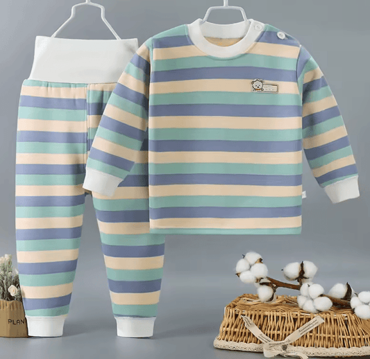 ❄️ New Striped Plush Pajama Set – Warm Autumn & Winter Sleepwear for Boys & Girls