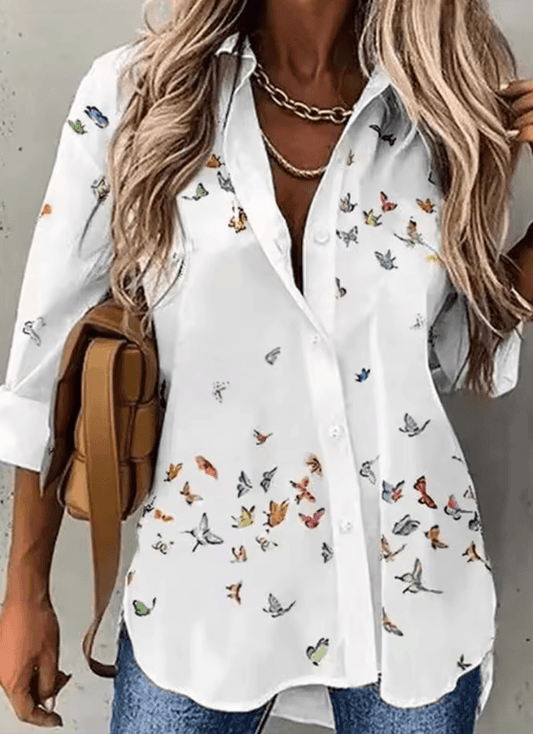 Temperament Loose Long Sleeve Shirt for Women – Casual Printed Top