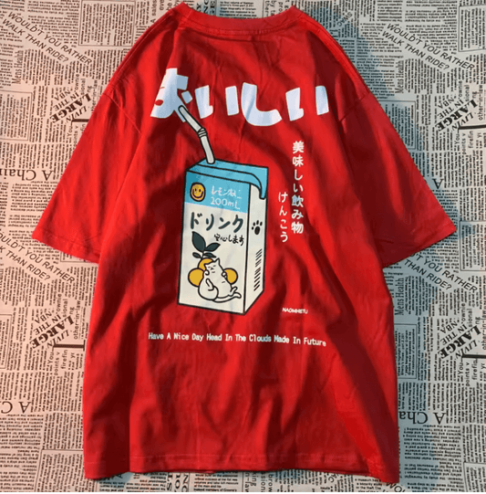 Cute Japanese Cat Print Oversized T-Shirt – Men & Women Casual Streetwear Tee