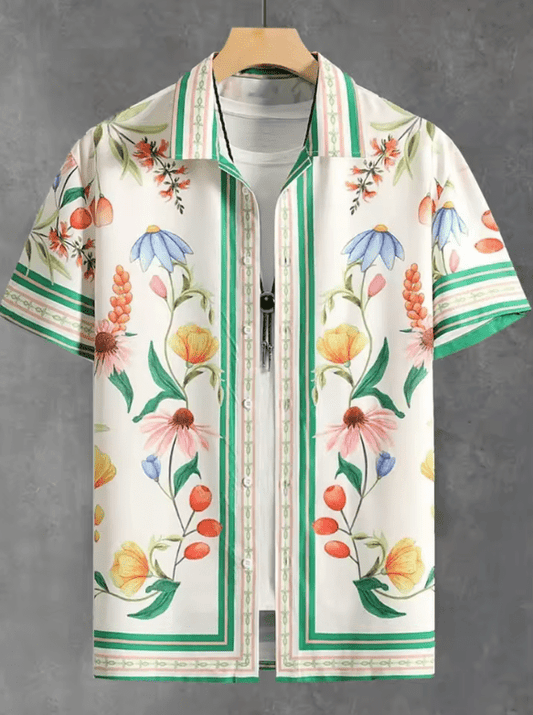 Men’s Summer Casual Hawaiian Shirt – Loose Fit Short Sleeve Button-Down, Lightweight & Breathable Tropical Beach Shirt for Men