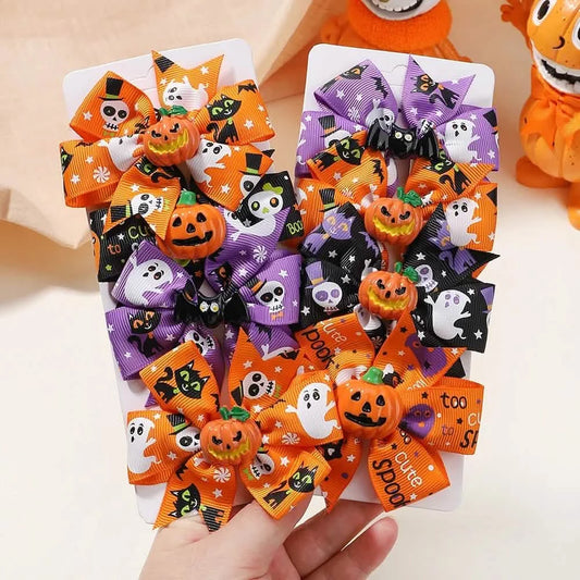 Halloween Pumpkin Bow Hair Clips for Kids, 4-Pack