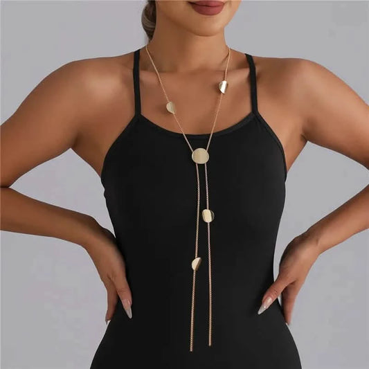 Geometric Round Pendant Necklace with Long Tassel