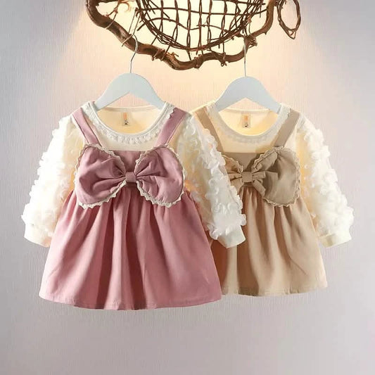 Girls' Autumn Princess Dress with Big Bow