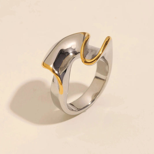 La. Muses Mixed-Color Twisted Line Ring, PVD Gold Steel