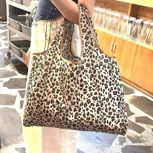 Leopard Print Foldable Tote Bag – Large Capacity, Eco-Friendly