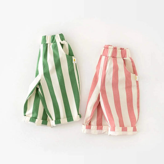 High Waist Striped Baby Pants - Korean Style
