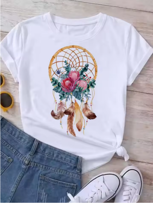 Maycaur Harajuku Dreamcatcher T-Shirt – Cute 90s-Inspired Graphic Tee for Women