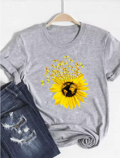 Floral Bee Graphic T-Shirt – Cute & Casual Summer Top for Women