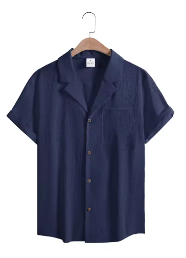 Men's Summer Cotton T-Shirt – Breathable, Loose Fit, Short Sleeve, Solid Color with Pocket & Stand Collar