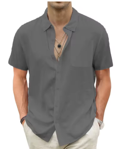 Men’s Lightweight Hawaiian Shirt – Cotton Linen Short Sleeve with Pocket