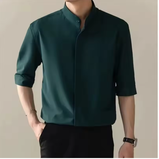 Men’s Stand Collar Short Sleeve Shirt – Slim Fit Quick-Dry Business Casual