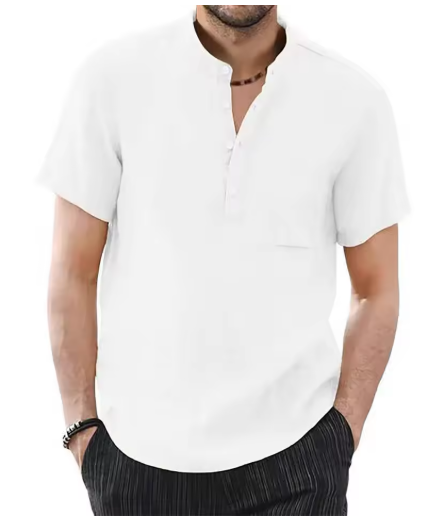 Men’s Casual Cotton & Linen Short Sleeve T-Shirt – Solid Color Summer Comfort