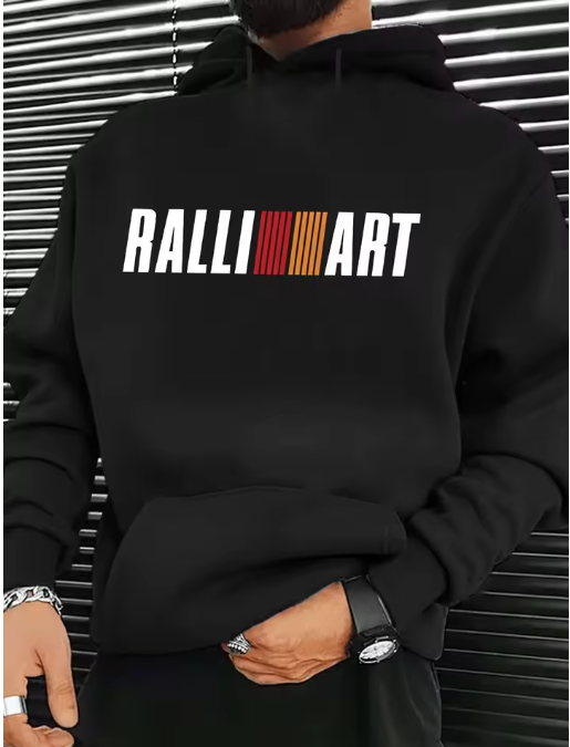 Men’s Casual Polyester Hoodie with “RALLIART” Print – Cozy Knit, Regular Fit Pullover
