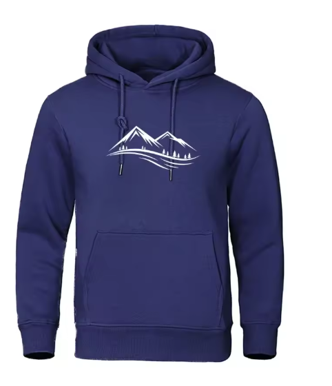 Men’s Classic Mountain Print Hoodie – Casual Long Sleeve Sweatshirt