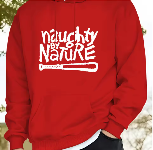 Men’s Hooded Sweatshirt – “Naughty by Nature” Graphic Print