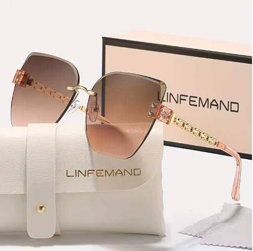 LINFEMAND Frameless Gradient Cat Eye Sunglasses – Luxury Women’s Fashion
