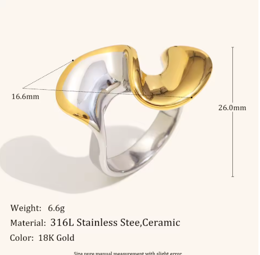 La. Muses Mixed-Color Twisted Line Ring, PVD Gold Steel