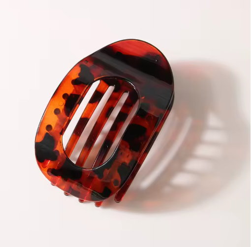 Leopard Oval Flat Hair Claw Clip - French Style, Large