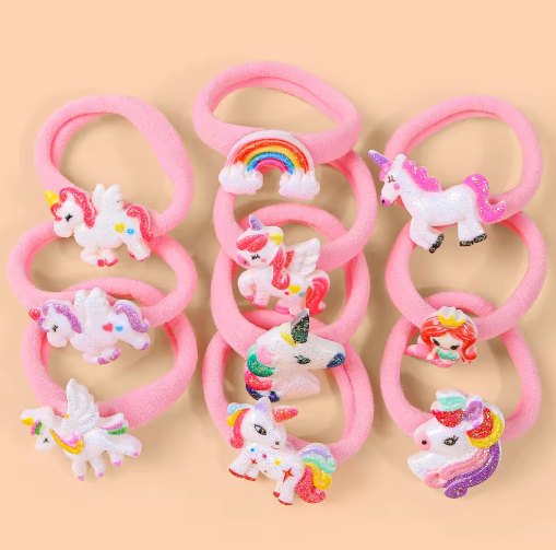 10-Pack Unicorn Hair Ties for Girls