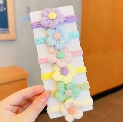 Kids Flower Hair Ties, Soft Elastic Ponytail Bands