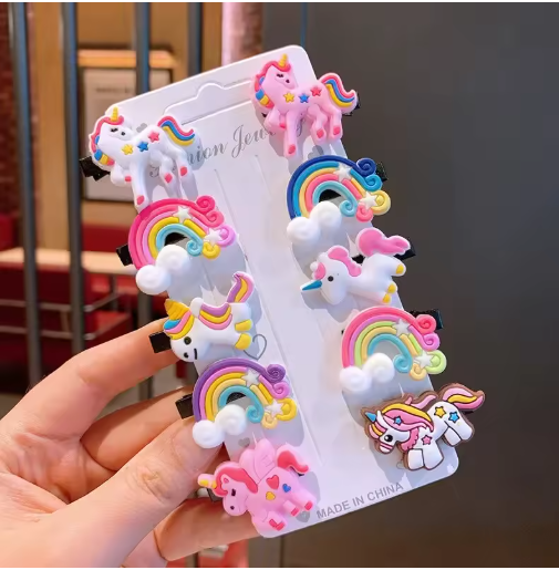 Kids Unicorn Hair Clips Set (10pcs) - Cute Barrettes