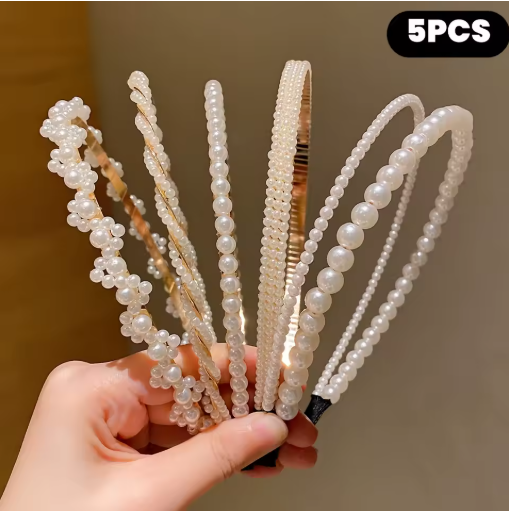 Girls Princess Hair Accessories Set (5-Piece, Imitation Pearl)