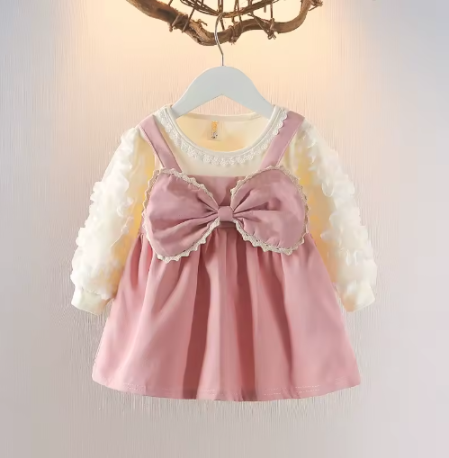 Girls' Autumn Princess Dress with Big Bow