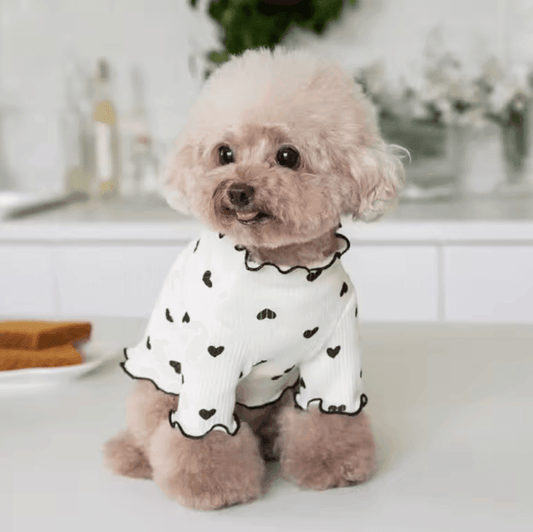 Autumn & Winter Pet Undercoat – Cute Heart Print Waffle Vest for Dogs & Cats – Perfect for Yorkshire, Schnauzer, Maltese – New Year & Christmas