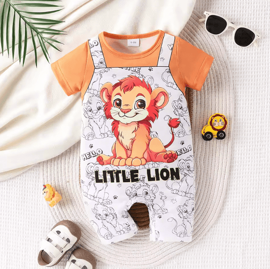 Baby Boy Summer Jumpsuit – Cartoon Animal Print Short Sleeve Romper with Round Neck – Casual One-Piece Outfit for Infants & Toddlers
