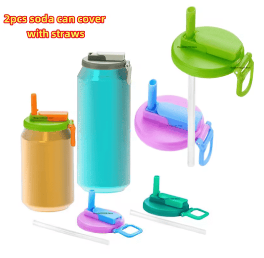 BPA-Free Reusable Soda Can Lids & Silicone Straws – Can Covers for Beer, Juice & Soft Drinks