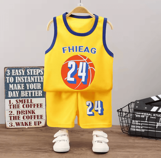 Children’s Summer Sports Set – Quick-Drying Sleeveless T-Shirt + Shorts for Boys – Basketball Tank Top & Shorts Outdoor Outfit