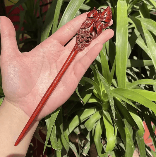 Chinese Retro Style Peach Wood Handmade Carved Hairpin – Hollow Out Hair Stick for Women