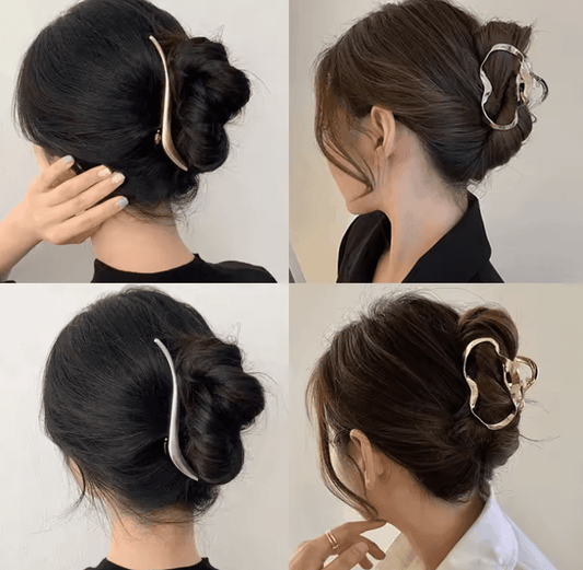Elegant Gold S-Shaped Metal Hairpins – Fashion Ponytail Clips for Women & Girls