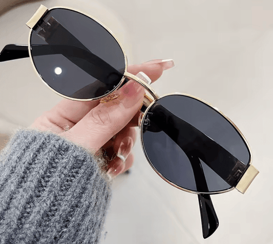 نظارات شمسية بيضاوية أنيقة - نظارات شمسية معدنية كلاسيكية للأنشطة الخارجية للنساء والرجال، حماية من الأشعة فوق البنفسجية 400