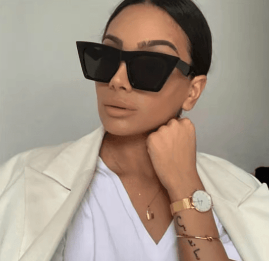 نظارات شمسية مربعة أنيقة للنساء والرجال - نظارات شمسية فاخرة بتصميم عين القطة بتصميم عتيق مقاومة للأشعة فوق البنفسجية 400 للاستخدام الخارجي