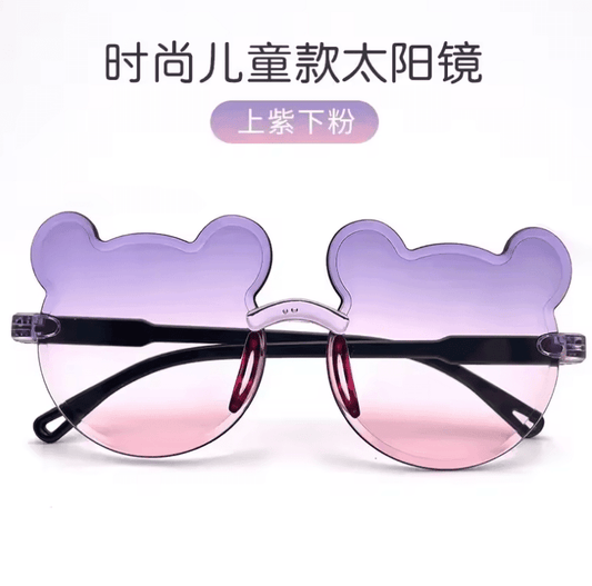 نظارات شمسية أنيقة للتزلج في الهواء الطلق للأطفال - نظارات شمسية بدون إطار بتصميم دب كرتوني للأولاد والبنات، حماية من الأشعة فوق البنفسجية 400