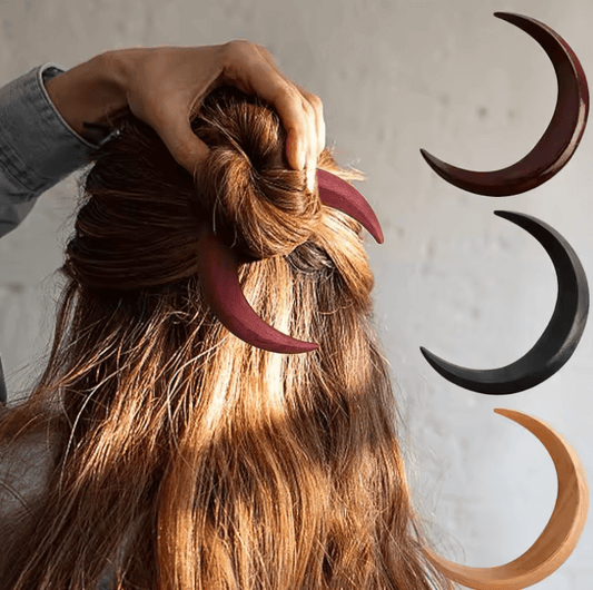 Hand-Carved Wood Moon Hair Sticks – Crescent Wooden Hair Forks for Women, Long Hairpin Comb