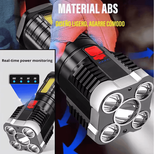 High-Power 5 LED Flashlight – Rechargeable with Sidelight & 3 Modes for Outdoor Camping & Adventures